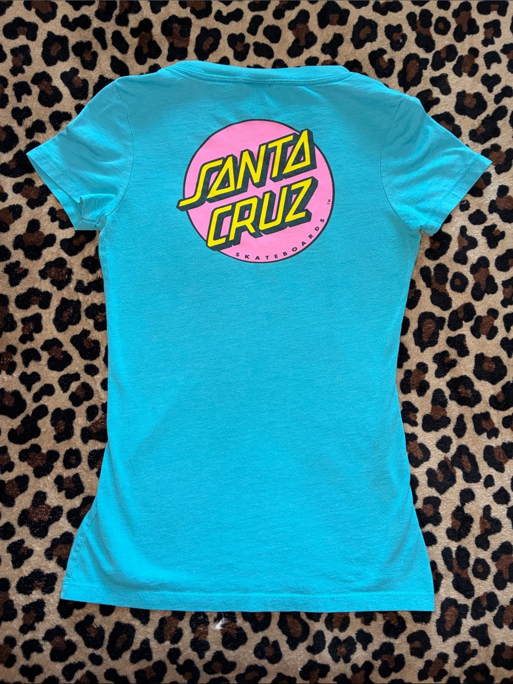 Santa Cruz Skateboards Teal V-Neck Logo Tee with Pink Accent